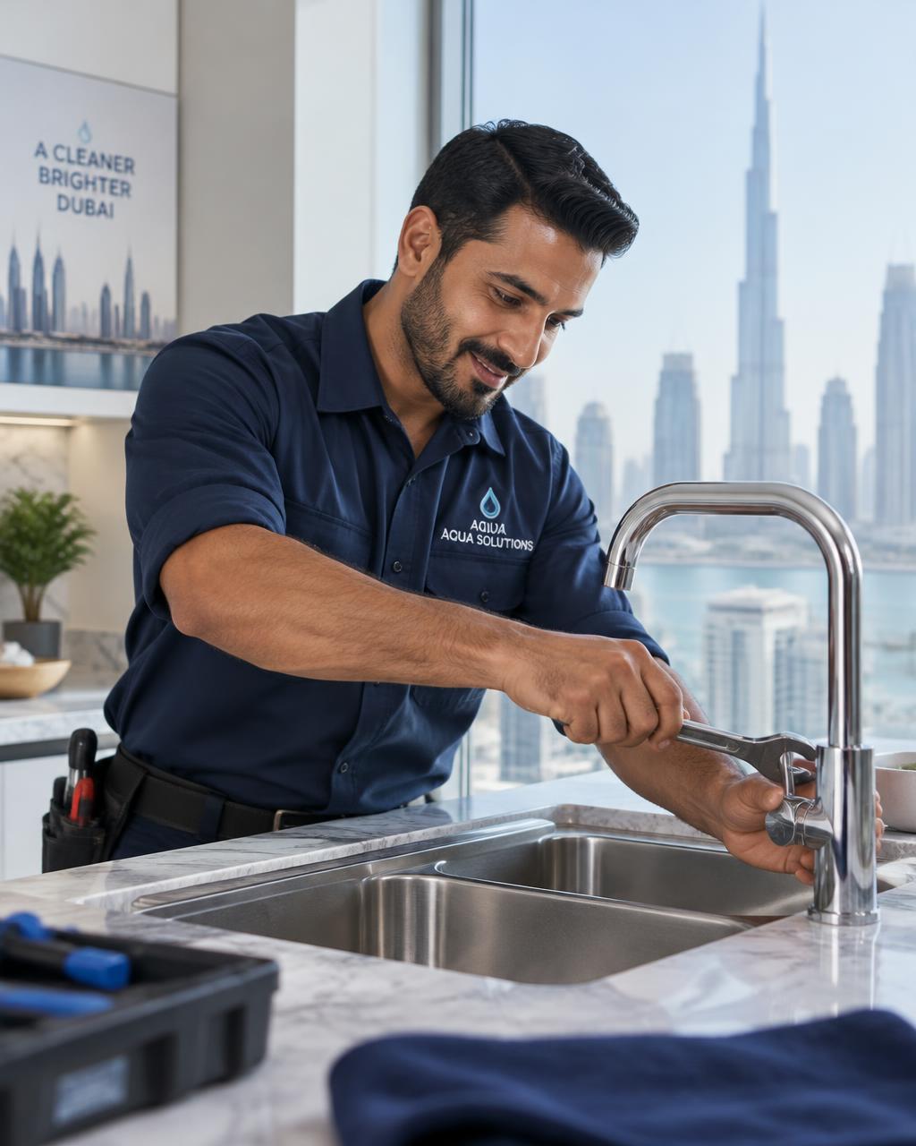 A BlueLink plumber repairing a kitchen tap